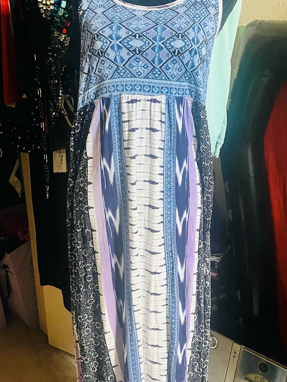 Blue Patterned Maxi Dress - Unbranded